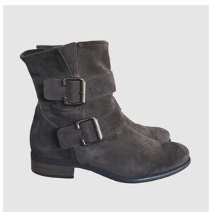 Paul Green Austria Made Women's Size UK 4 US 6.5 Gray Suede Harness Biker Boots
